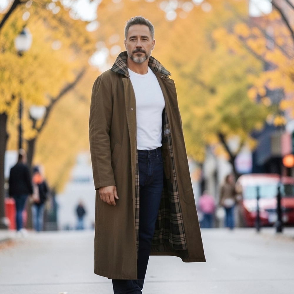 Rainforest Men’s Trench Coat Wool Lining Removable Collar Long Coat